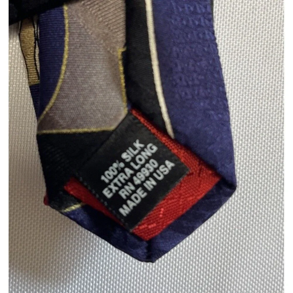 Zianetti Men's Silk Tie Black Purple Red Geometric Extra Long